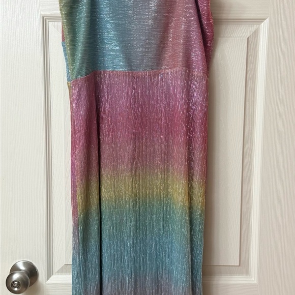 NWOT Saylor Ombre Metallic Myrah Ruffle Shoulder Slit Midi Dress sz Large L - Picture 9 of 9